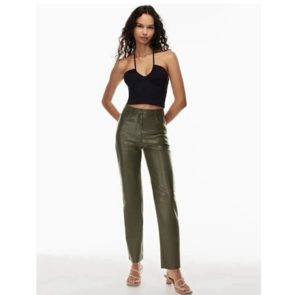 Aritzia Wilfred Melina Vegan Leather Pants Avocado Green High Rise Size 8
